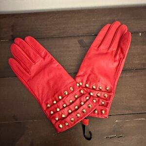 EXPRESS Red Genuine Leather Studded Gloves S/M
